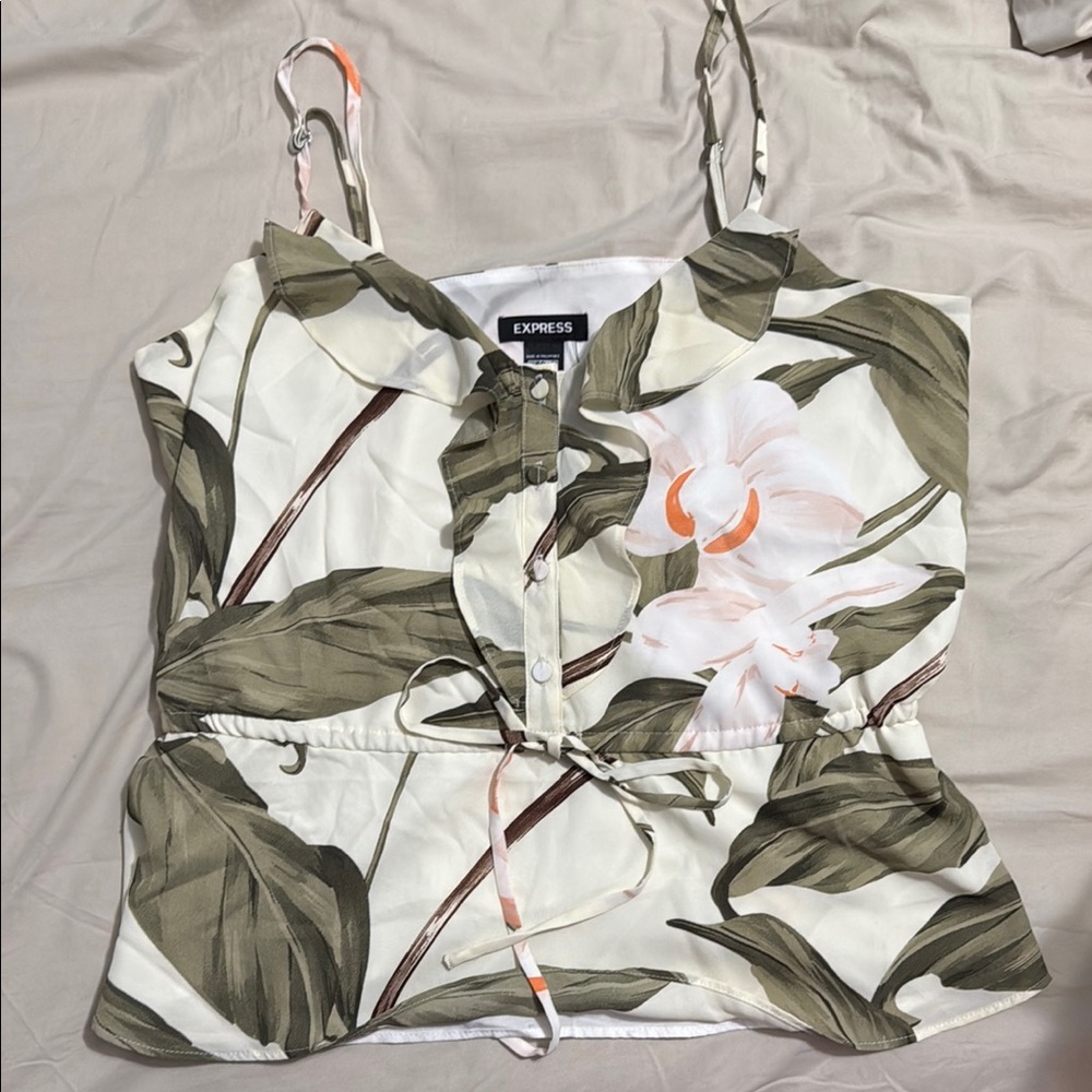 Express Green Tie floral Front Camisole Sleeveless Top